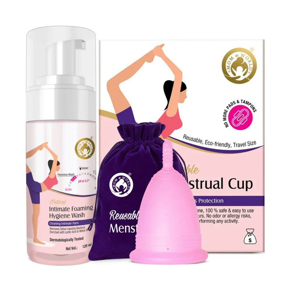 Mom & World Natural Intimate Foaming Feminine Hygiene Wash + Reusable Menstrual Cup - Small