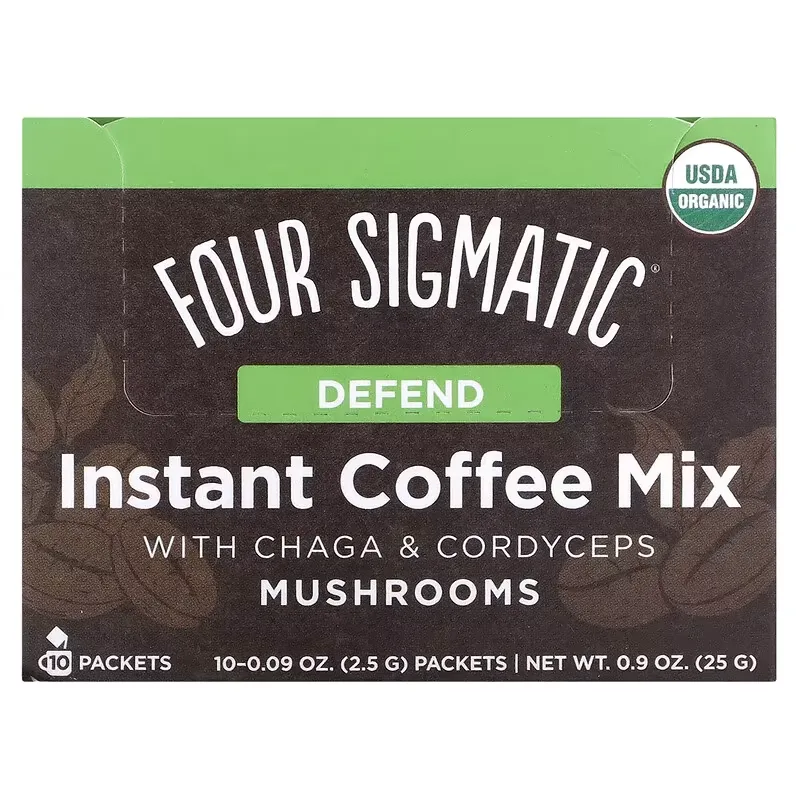 Instant Mushroom Coffee Mix with Chaga and Cordyceps, Medium Roast, 10 Packets, 0.09 oz (2.5 g) Each