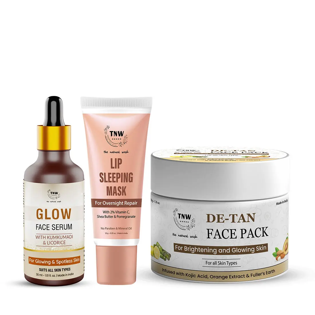 Combo of 3- Glow Face Serum 30ml & De Tan Pack (Ready To Use) 50gm & Lip Sleeping Mask 10G