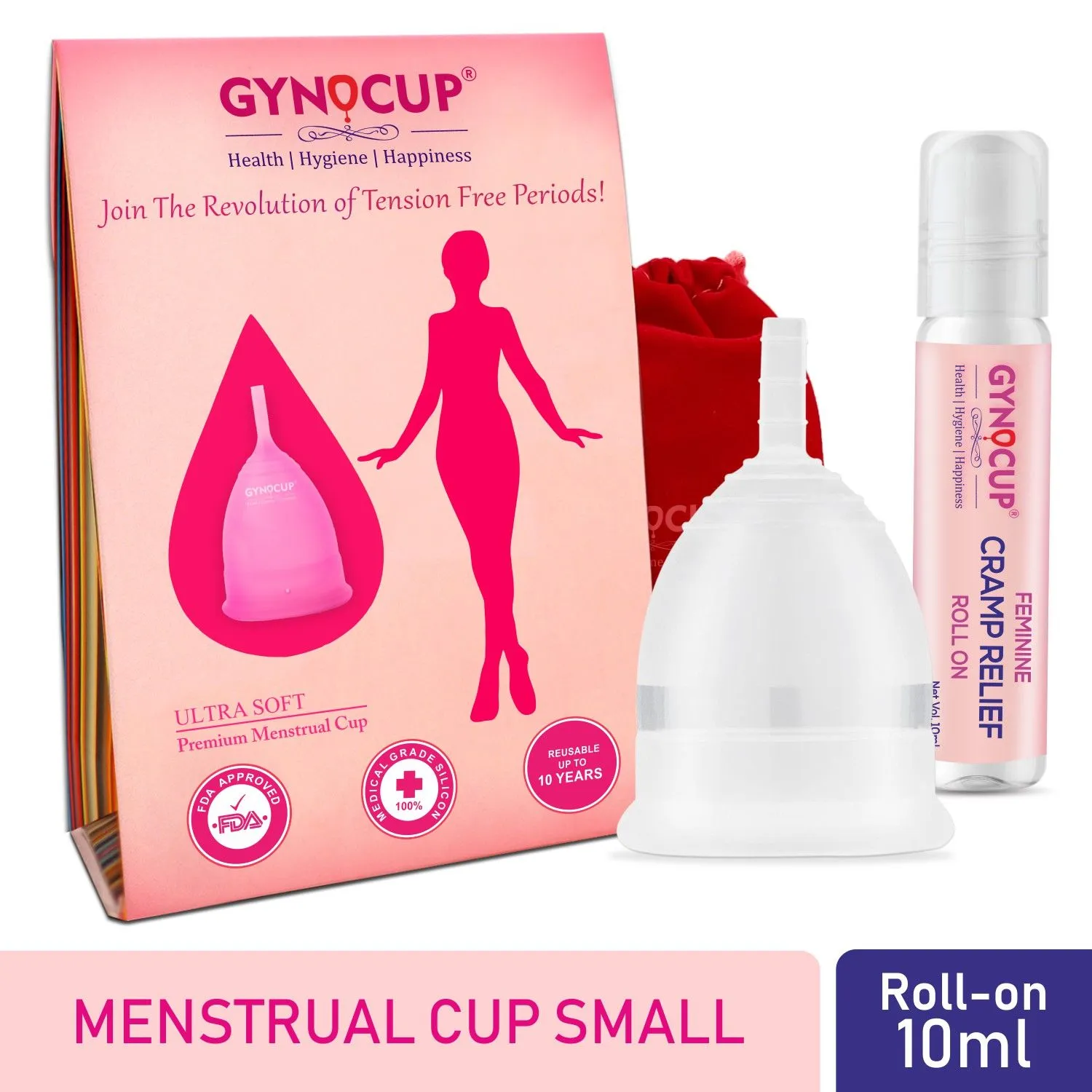 GynoCup Menstrual Cup For Women Transparent Small Size With Cramp Relief (Combo)