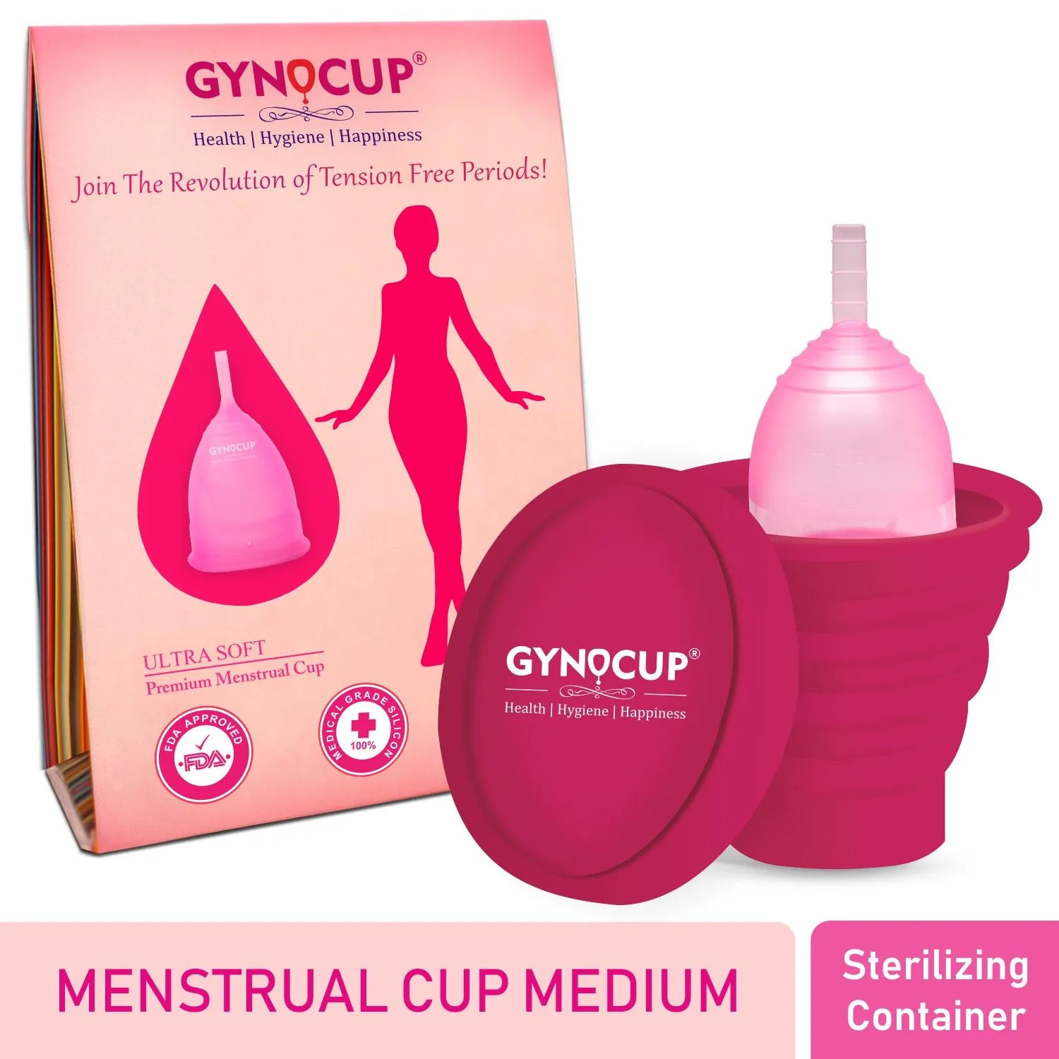 GynoCup Menstrual Cup and Sterilizer Container Combo (Medium)