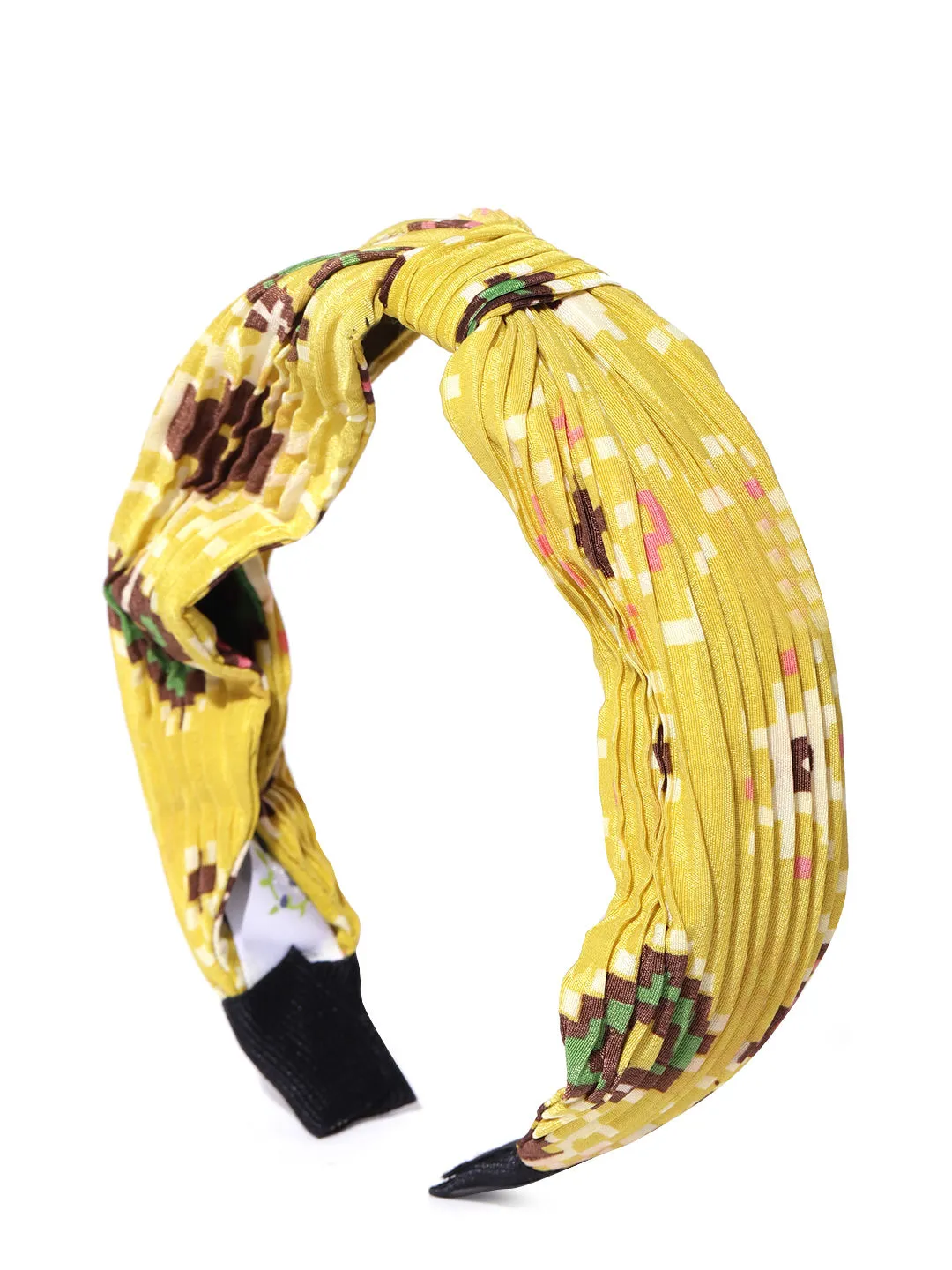 Blueberry Multi Colour Printed Knot Detailing Yellow Hairband