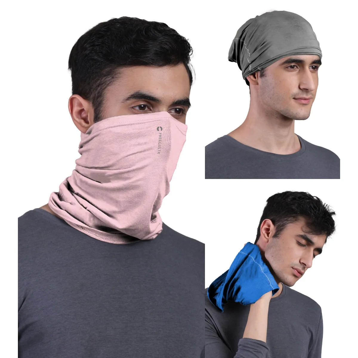 FREECULTR Unisex Plain Bamboo Bandana Anti Microbial Multipurpose Cloth Face Mask (pack Of 3)