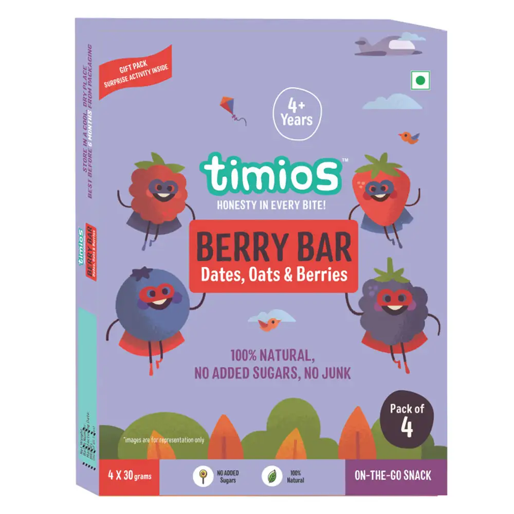 Timios Berry Bar (4+ Years) Energy Bars Pack of 2,  4 Piece(s)/Pack  Natural