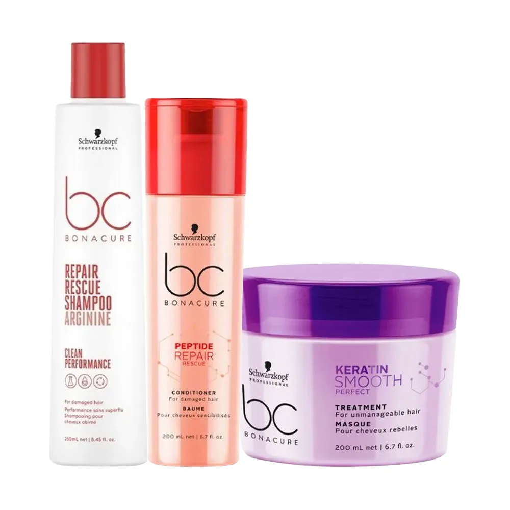 Schwarzkopf Professional Bonacure Peptide Repair Rescue Micellar Shampoo + Conditioner + Mask - For Dry & Damaged Hair