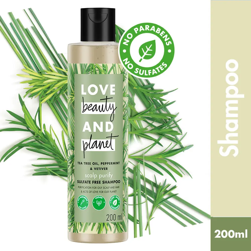 Love Beauty & Planet Tea Tree, Peppermint & Vetiver Sulfate Free Purifying Shampoo, 200 ml