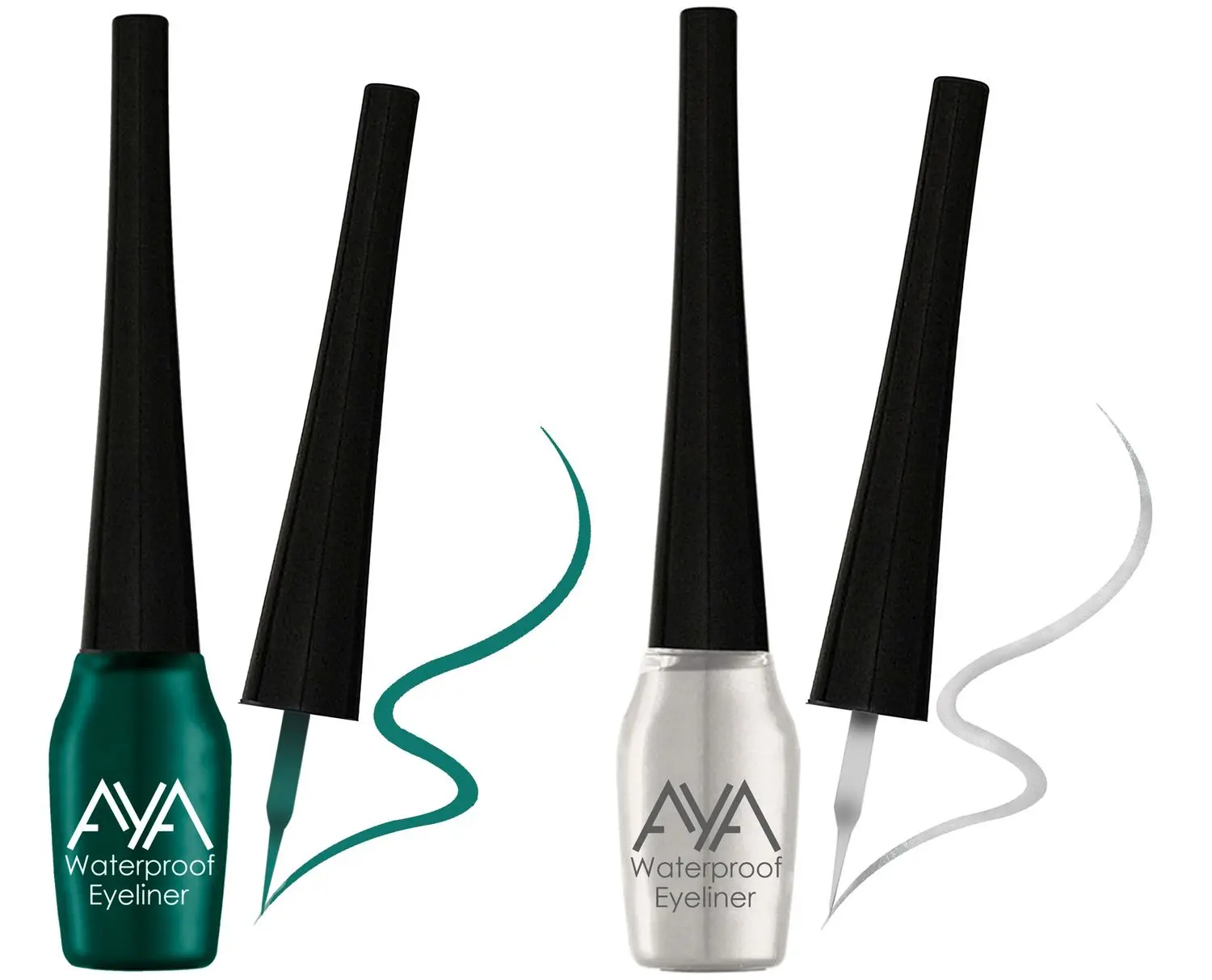 AYA Waterproof Eyeliner, Set of 2 (Green and Silver)