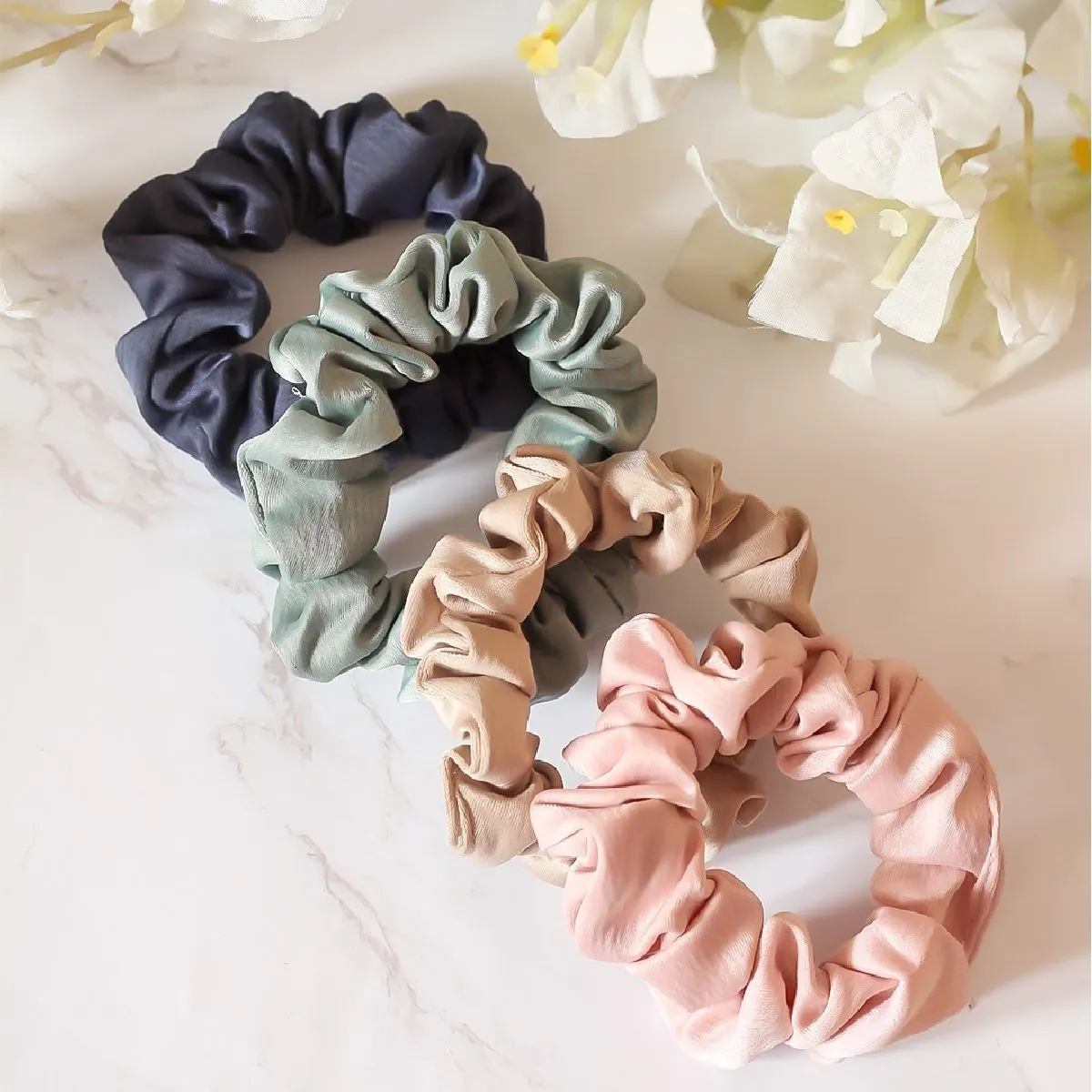 Bellofox Solid Satin Scrunchies