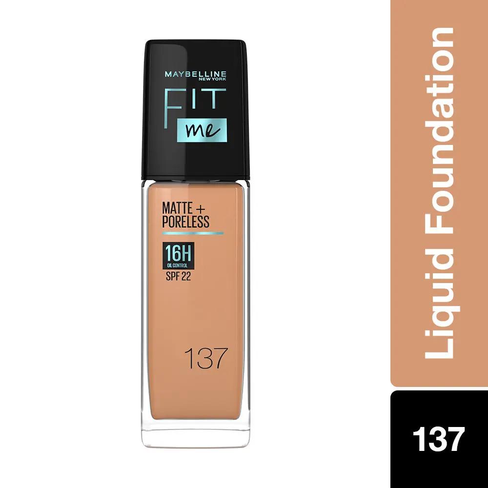 Maybelline New York Fit Me Matte+Poreless Liquid Foundation 137 - Golden tan | Matte Finish with 16 HR Oil Control + SPF 22