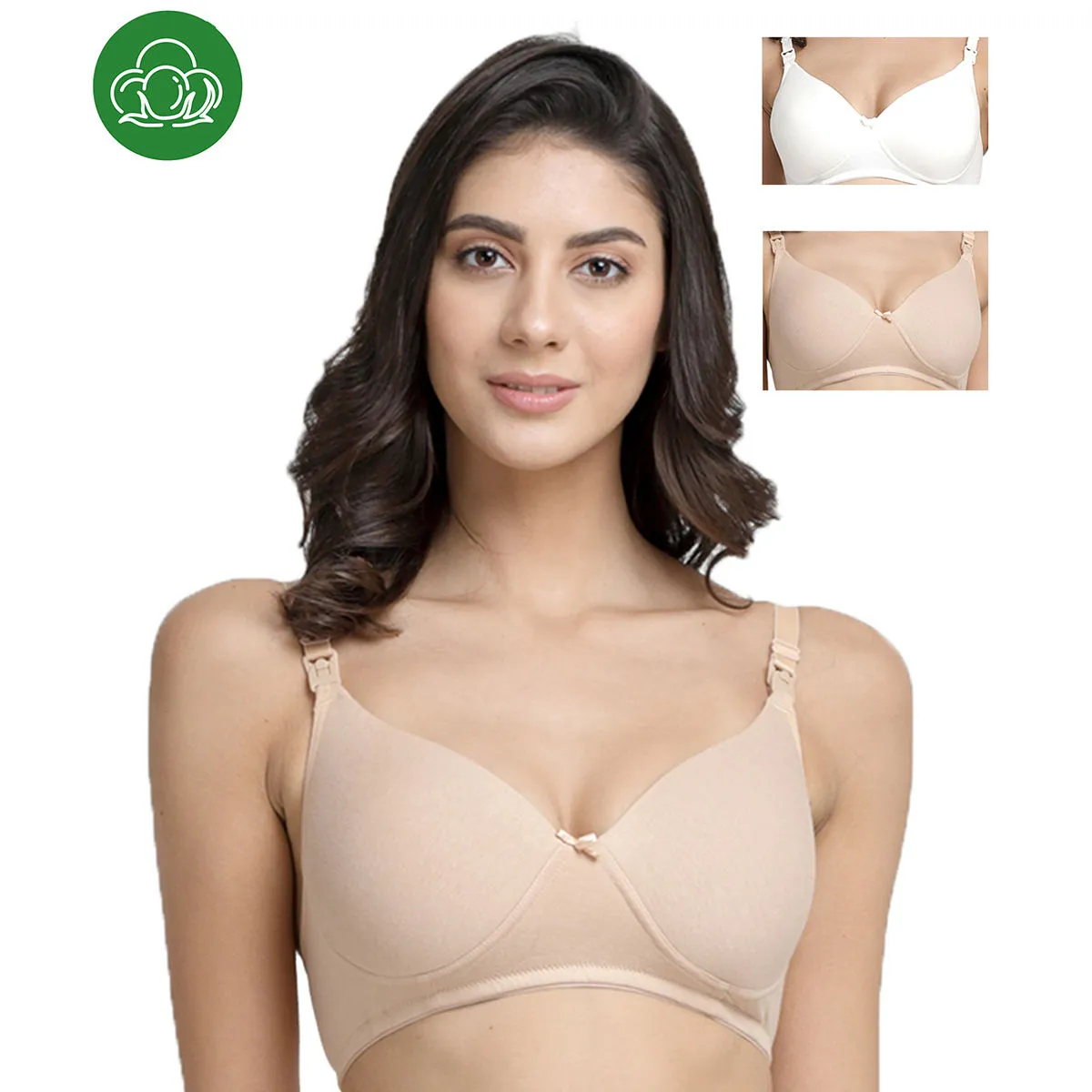 Inner Sense Organic Cotton Antimicrobial Nursing Bra Pack of 3 - Multi-Color