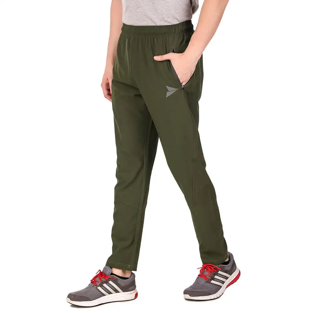 Fitinc N S Polycotton Dryfit Casual Trackpant with Both Side Safety Zipper Pocket,  Mud Green  Large