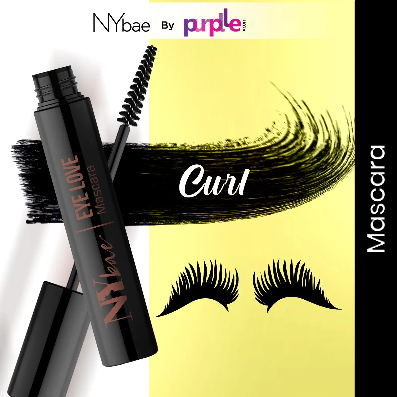 NY Bae Eye Love Curling Mascara | Waterproof Eye Makeup | Thick Curled Lashes | Smudgeproof |Intense Black | 8ml