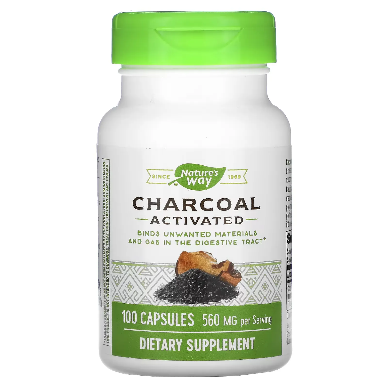 Charcoal, Activated, 280 mg, 100 Capsules