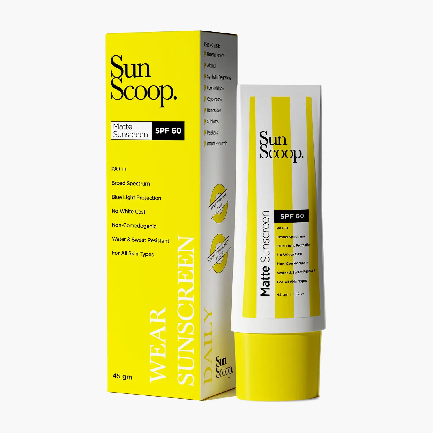 SunScoop Matte Sunscreen | SPF 60 | For all skin types | Ultra-lightweight & quick-absorbing | No white cast | Semi-matte finish | For men & women | Ultimate sun protection |(45 g)