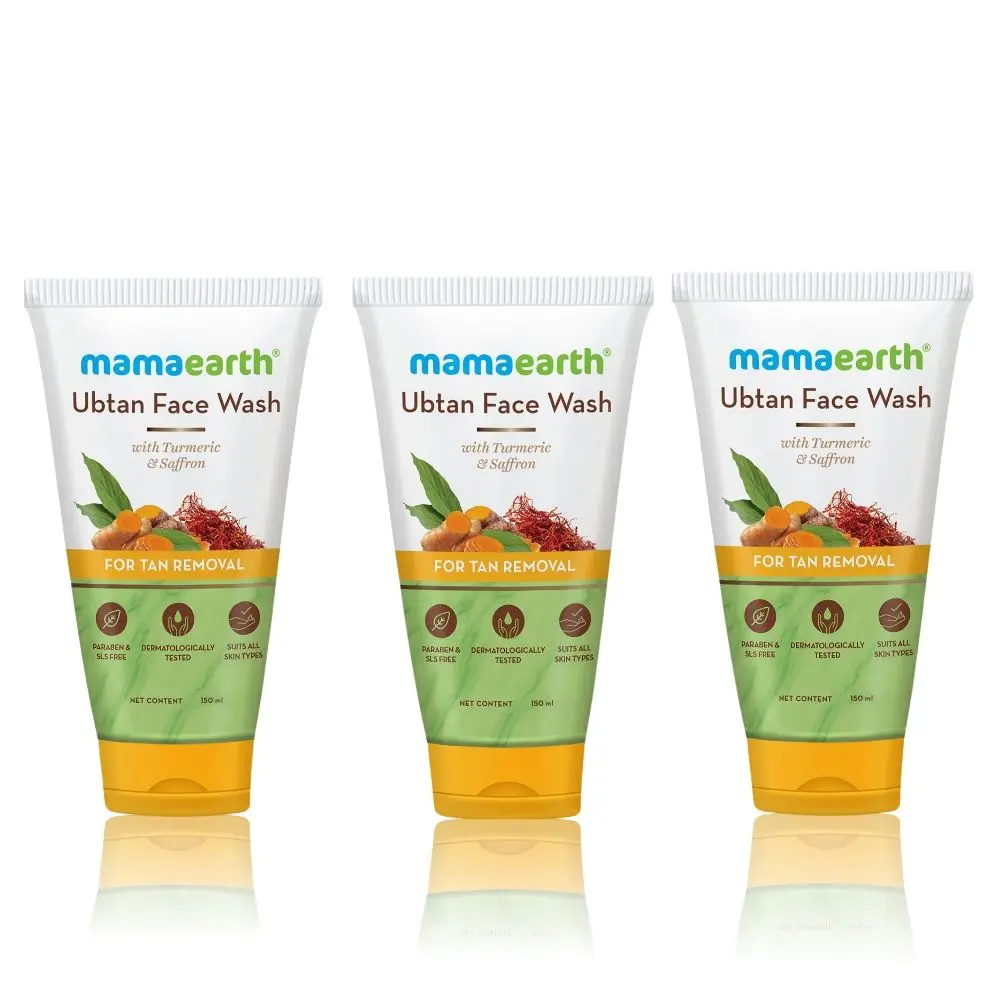 Mamaearth Ubtan Natural Face Wash For all Skin Type with Turmeric & Saffron for Tan Removal 450 ml (pack of 3)