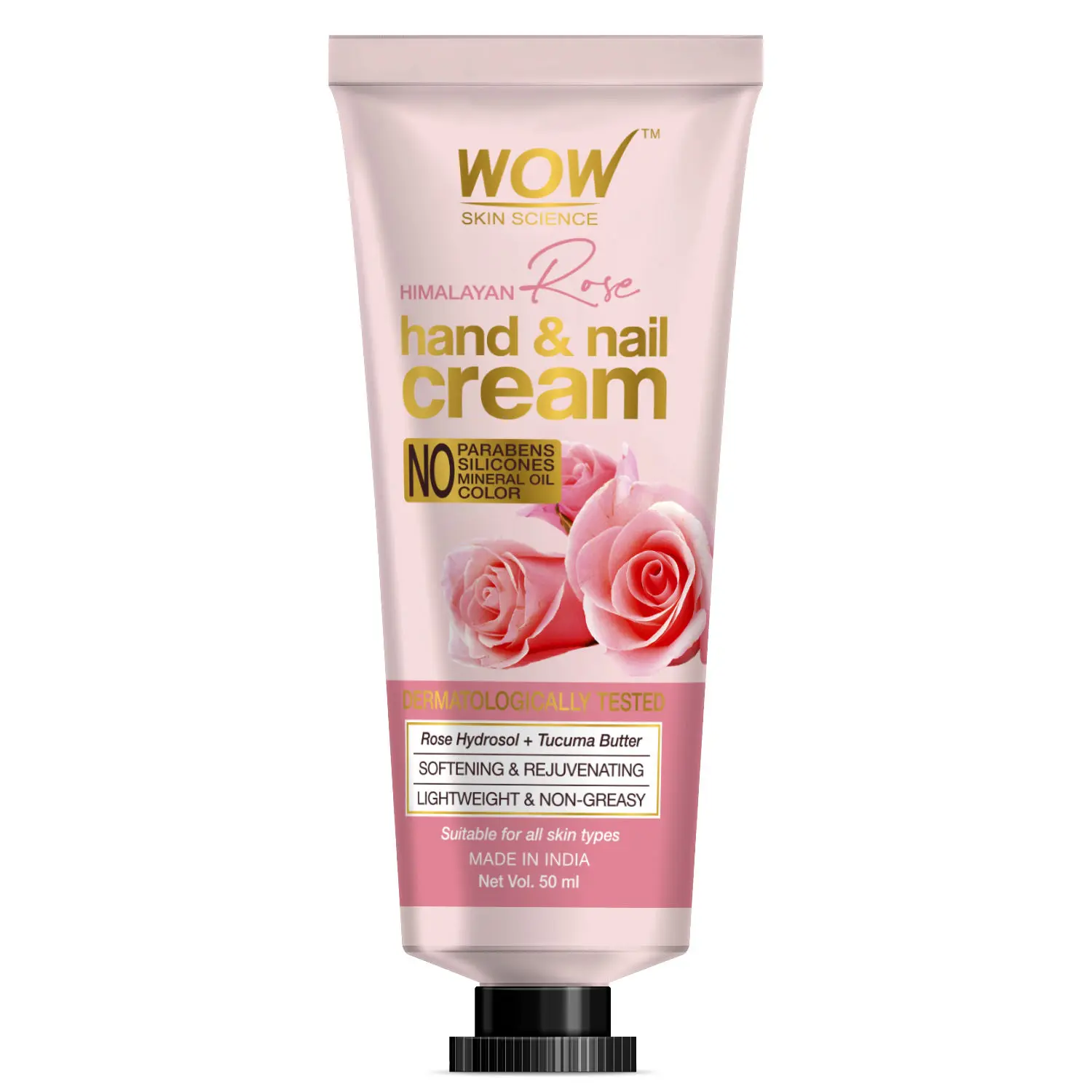 WOW Skin Science Himalayan Rose Hand & Nail Cream - Softening & Rejuvenating - Lightweight & Non-Greasy - Quick Absorb - for All Skin Types - No Parabens, Silicones, Mineral Oil & Color - 50mL