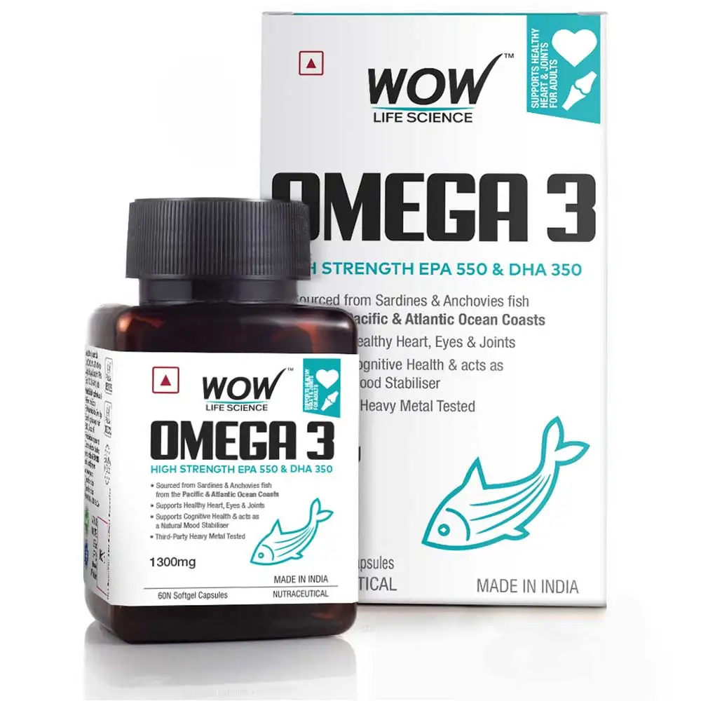 Wow Life Science Omega-3 1300mg with Fish oil - EPA + DHA Enriched,  60 Soflets