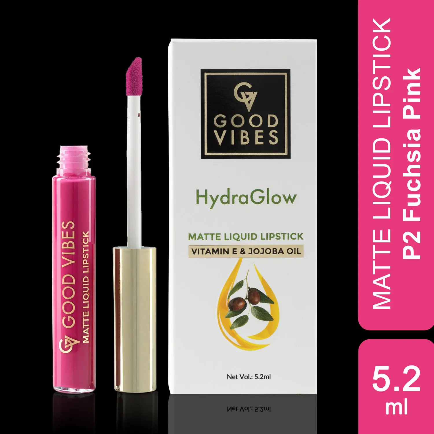 Good Vibes HydraGlow Matte Liquid Lipstick| Jojoba & Vitamin E| Fuchsia Pink (P2) - (5.2ml)