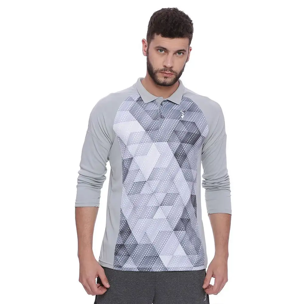 Campus Sutra Graphic Print Men Polo Neck T Shirt,  Grey  Large