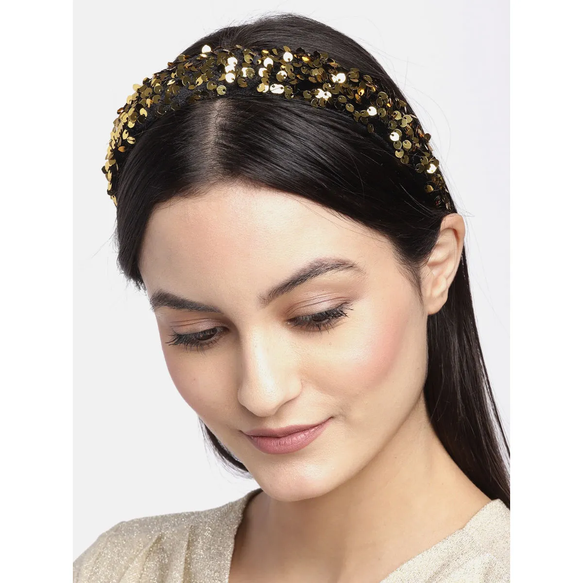 Blueberry Golden Sequence Enmbellished Black Hairband