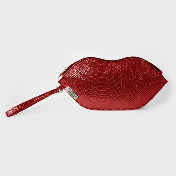 Modern Myth Textured Red Lips Shaped Metallic Makeup Pouch