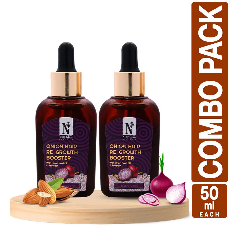 NutriGlow NATURAL'S Set of 2 Onion Hair Re-Growth Booster For Effective Against Baldness, 50 ml each