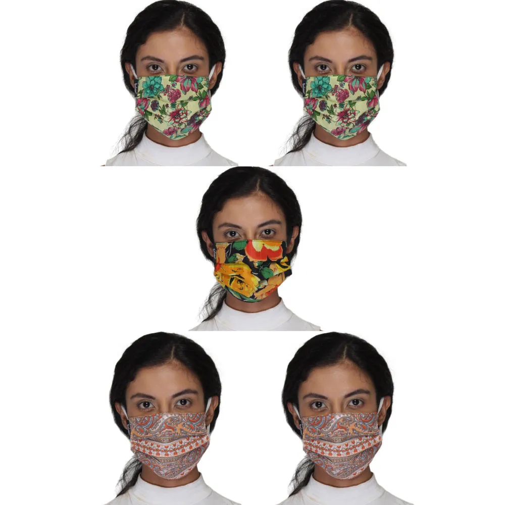 Anekaant Pack Of 5 Multicolor 3-Ply Reusable Cotton Printed Fabric Fashion Mask