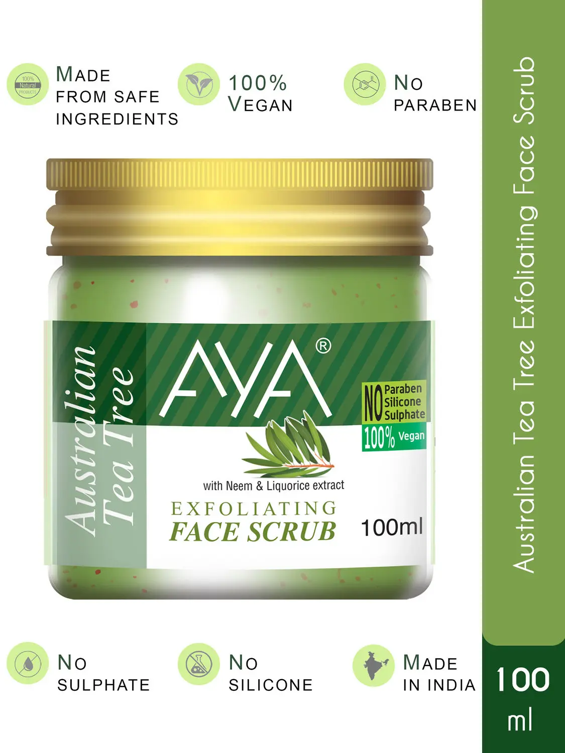 AYA Australian Tea Tree Exfoliating Face Scrub, 100 ml | No Paraben, No Silicone, No Sulphate |