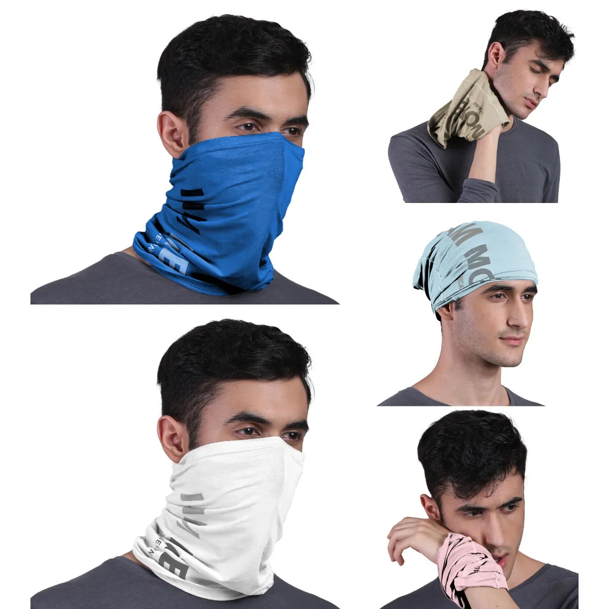 FREECULTR Unisex Printed Bamboo Bandana Anti Microbial Multipurpose Cloth Face Mask (pack Of 5)