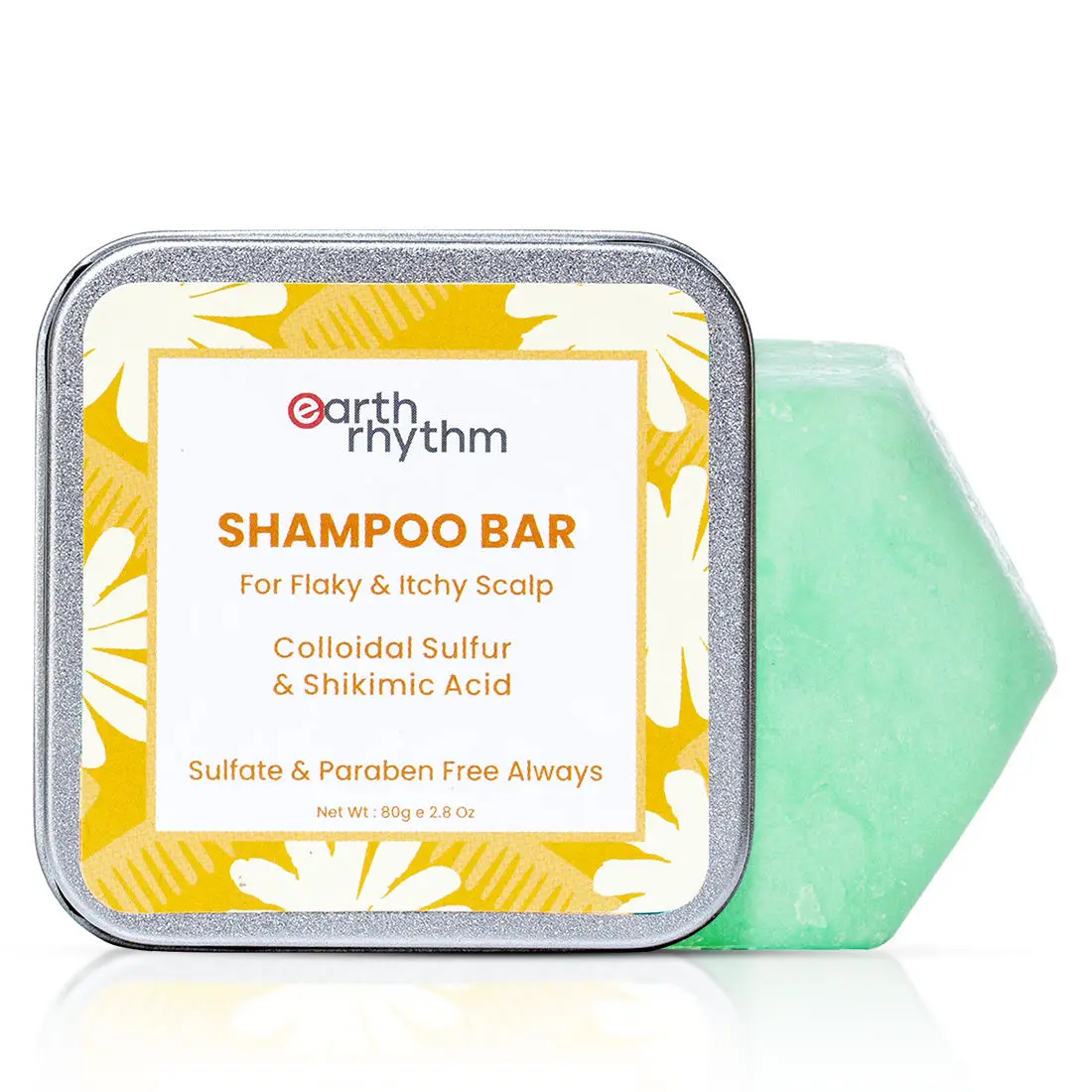 Earth Rhythm Anti Dandruff Shampoo Bar |Controls Itchiness, Eliminates Dandruff, Cools Scalp | for Flaky & Itchy Scalp | Men & Women | With Tin - 80 G