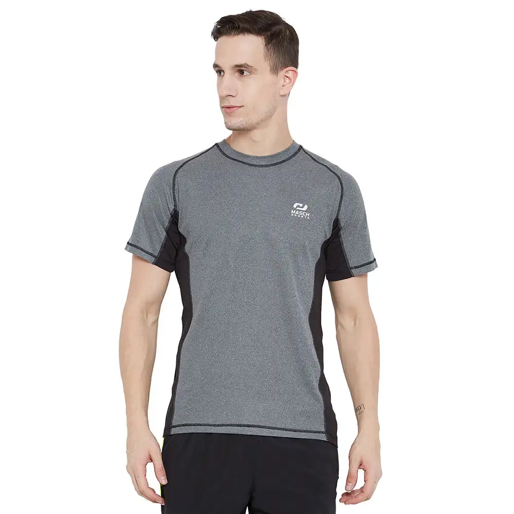 Masch Sports Mens Regular Fit Polyester Active T Shirt (MSTS 0618 HSCS GRNDL FLOCK GB),  Grey  XL