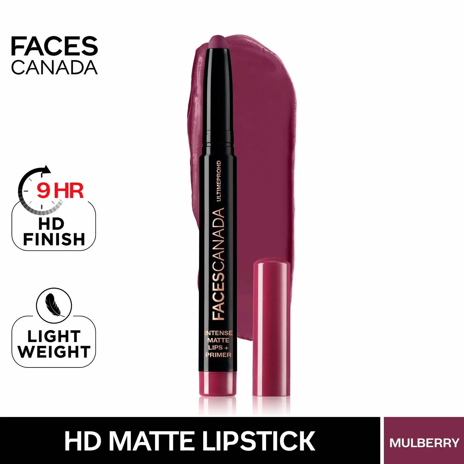 Faces Canada HD Intense Matte Lipstick | Featherlight comfort | 10 hr stay| Primer infused | Flawless HD finish | Made in Germany |Mulberry Magic 1.4g