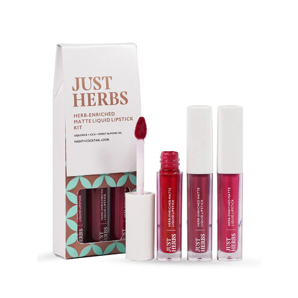 Just Herbs Matte Liquid Lipstick Set of 3 (Hibiscus Red, Peony Pink & Beetroot Burgundy)