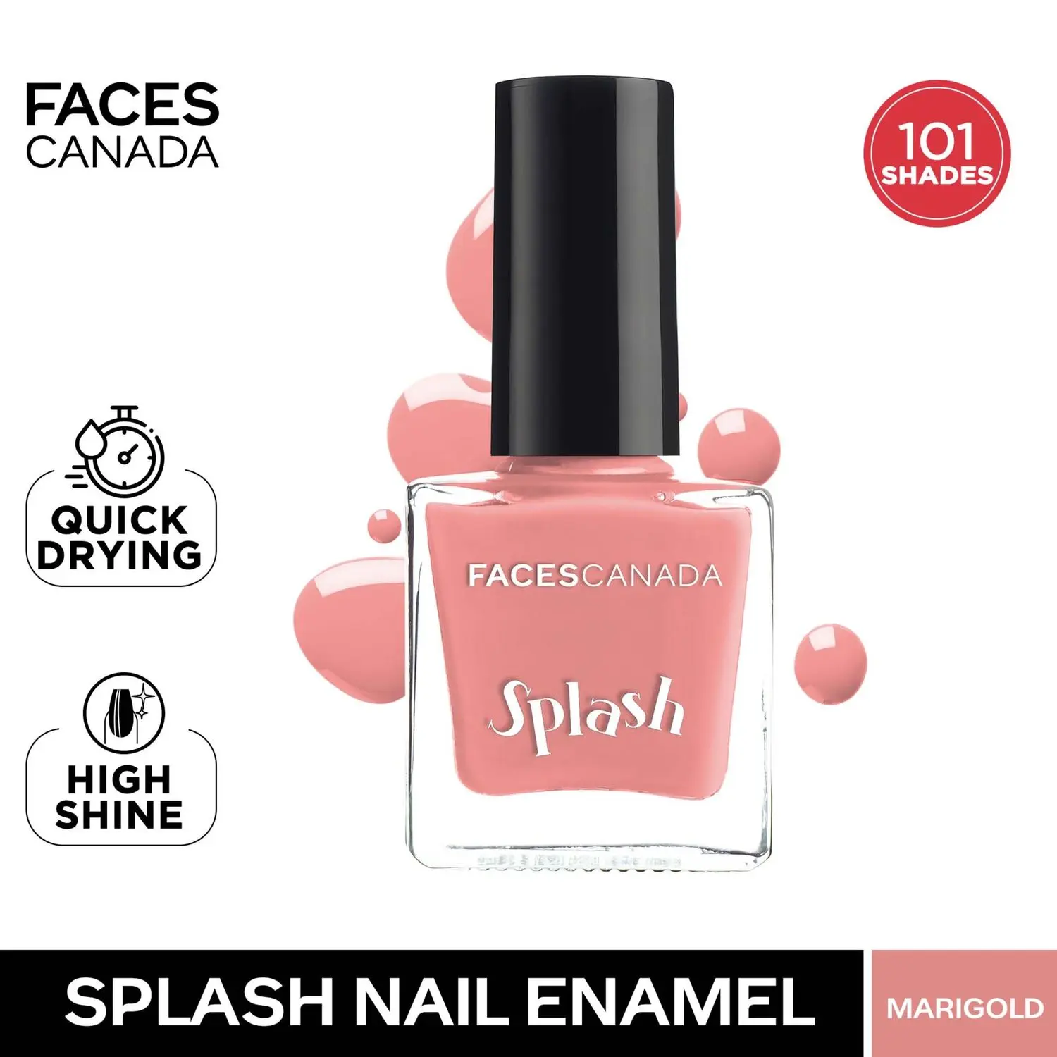 Faces Canada Splash Nail Enamel | Fast Dry | High Shine | Long Lasting | No Chip Formula | No Harmful Chemicals | Shade - Marigold 8ml