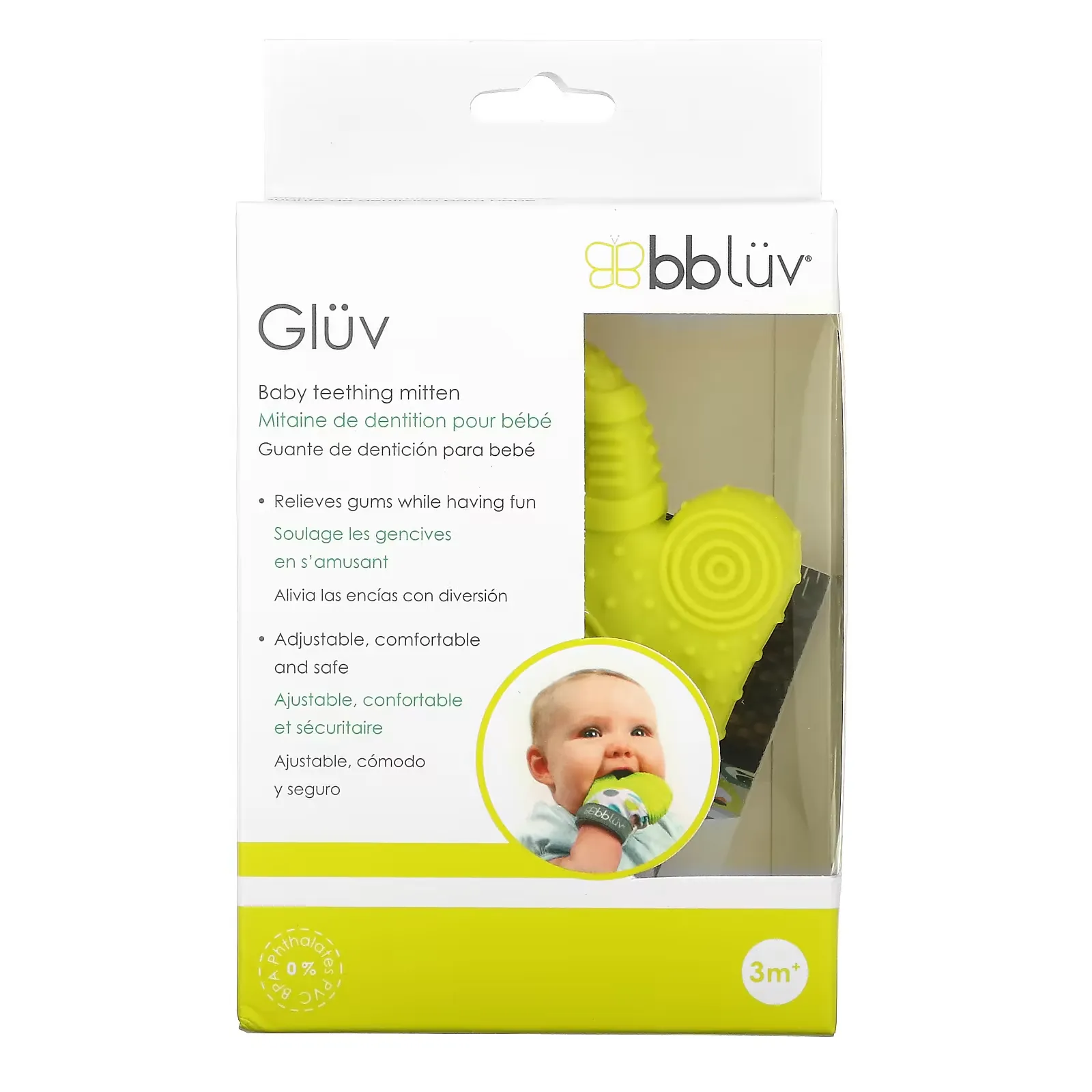 Gluv, Baby Teething Mitten, 3+ Months, Yellow, 1 Mitten