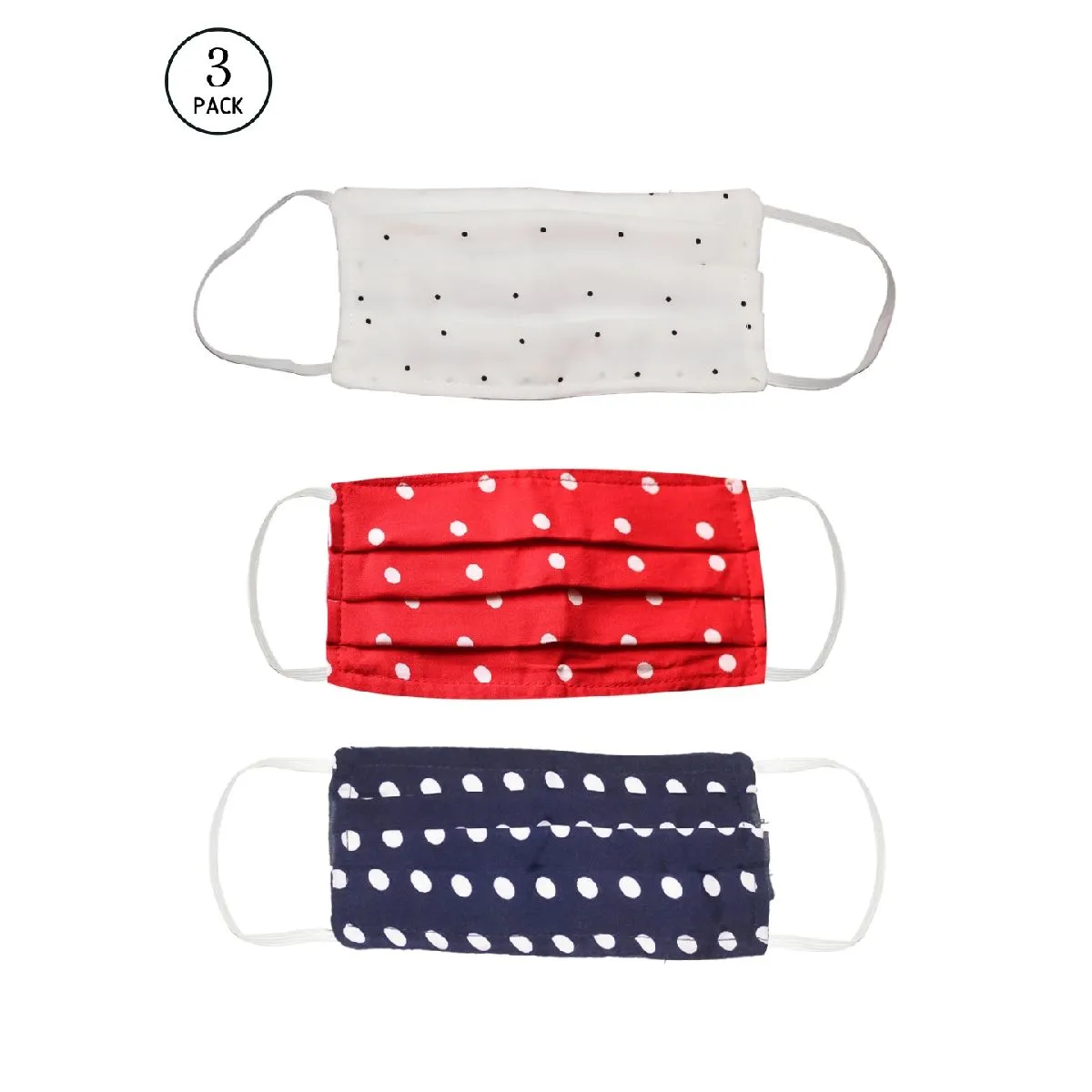 Bellofox 3-Ply Red Red- White & Blue Polka Cotton Face Mask (Pack Of 3)