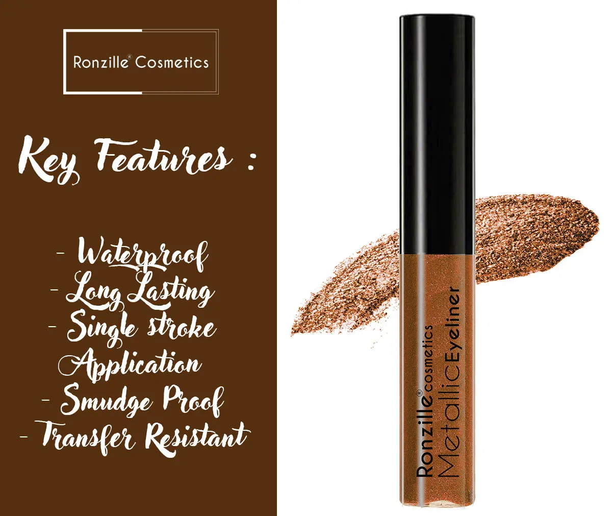 Ronzille Metallic Glitter Eyeliner- Brown