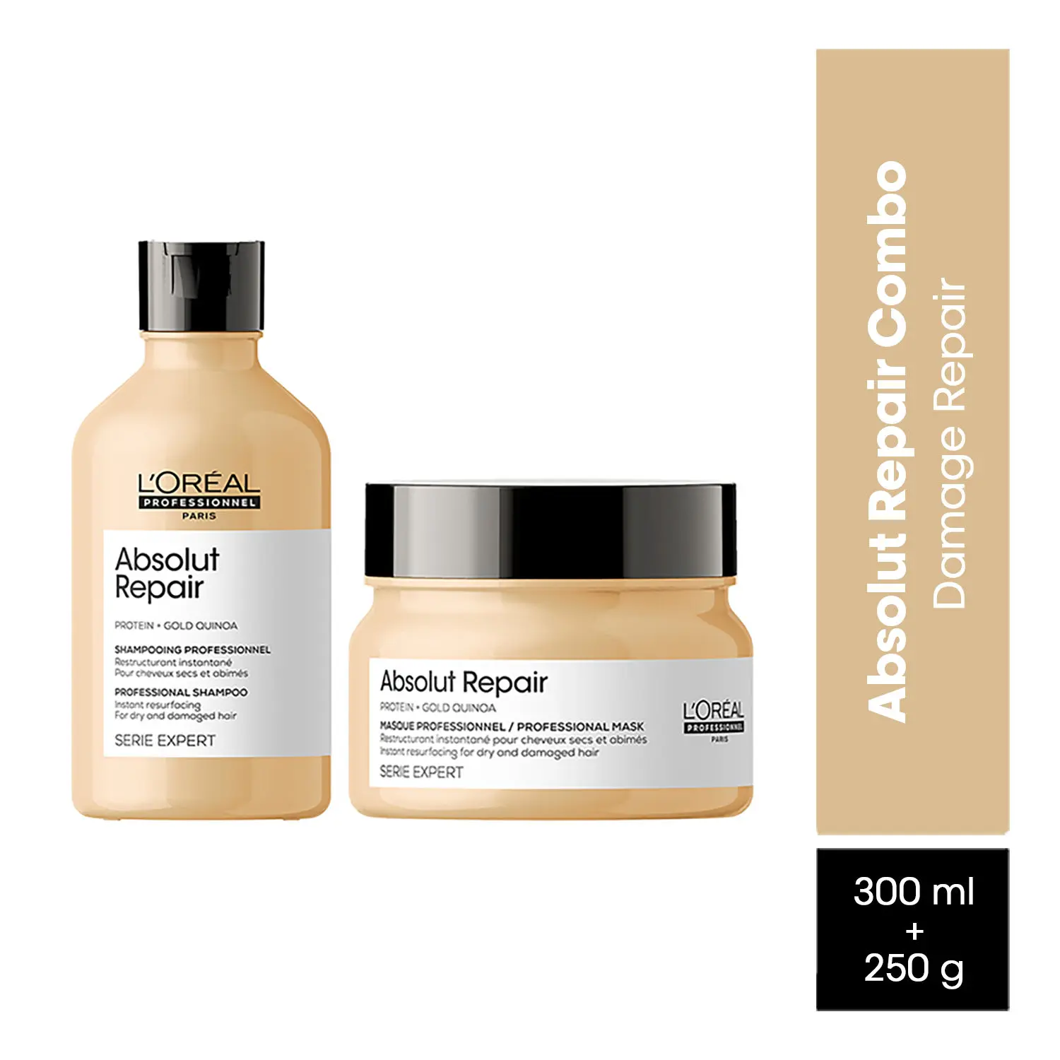 L'Oreal Professionnel Serie Expert Absolut Repair Shampoo + Mask Combo Provides Deep Conditioning & Strength (300ml + 250 gm)