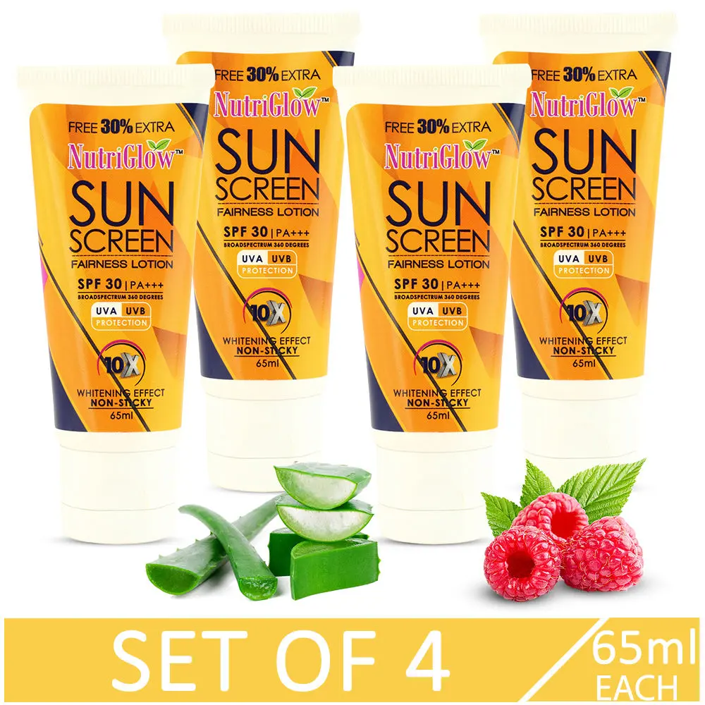 NutriGlow Set of 4 Sun Screen Fairness Lotion SPF 30|PA+++/ UVA & UVB Protection/ Whitening Effect/ Non-Sticky (65ml each)