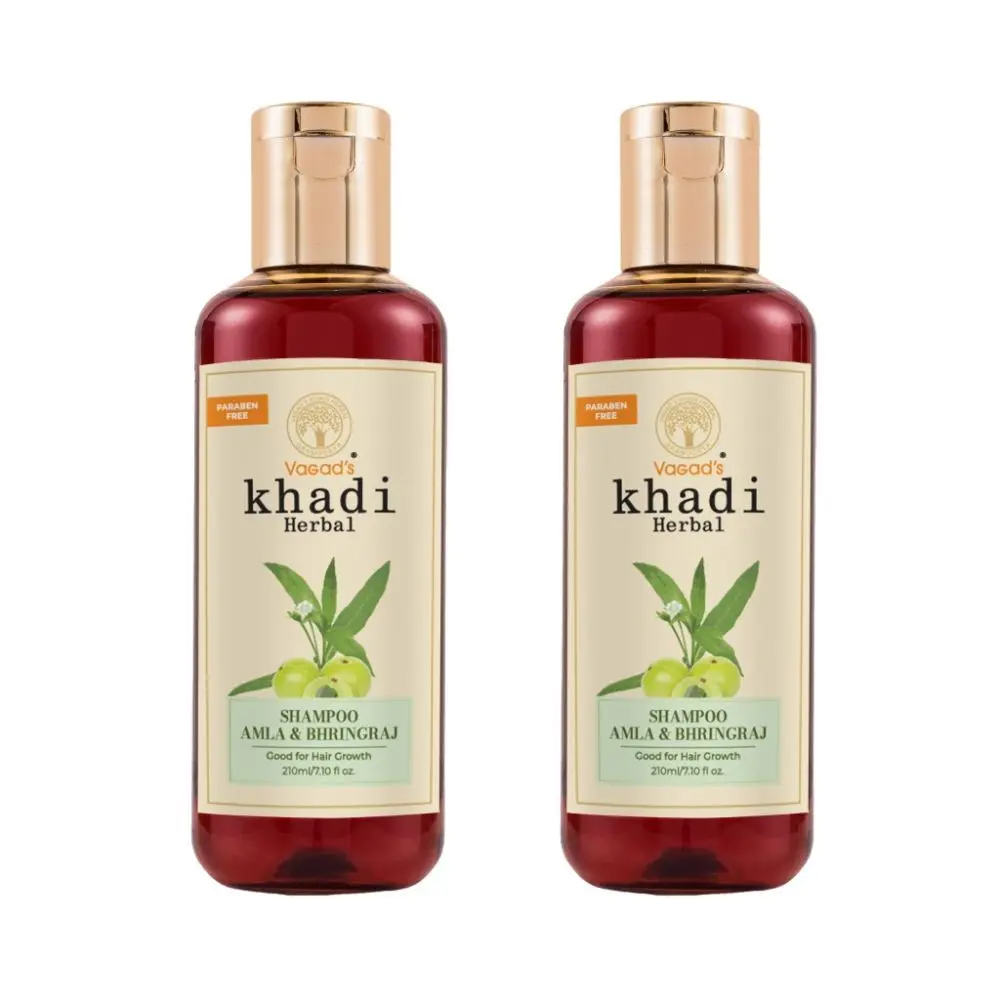 Vagad's Khadi Amla and Bhringraj Shampoo 210ml | Strengthens Hair | Best for Hair Fall | Parabens Free | Silicon Free