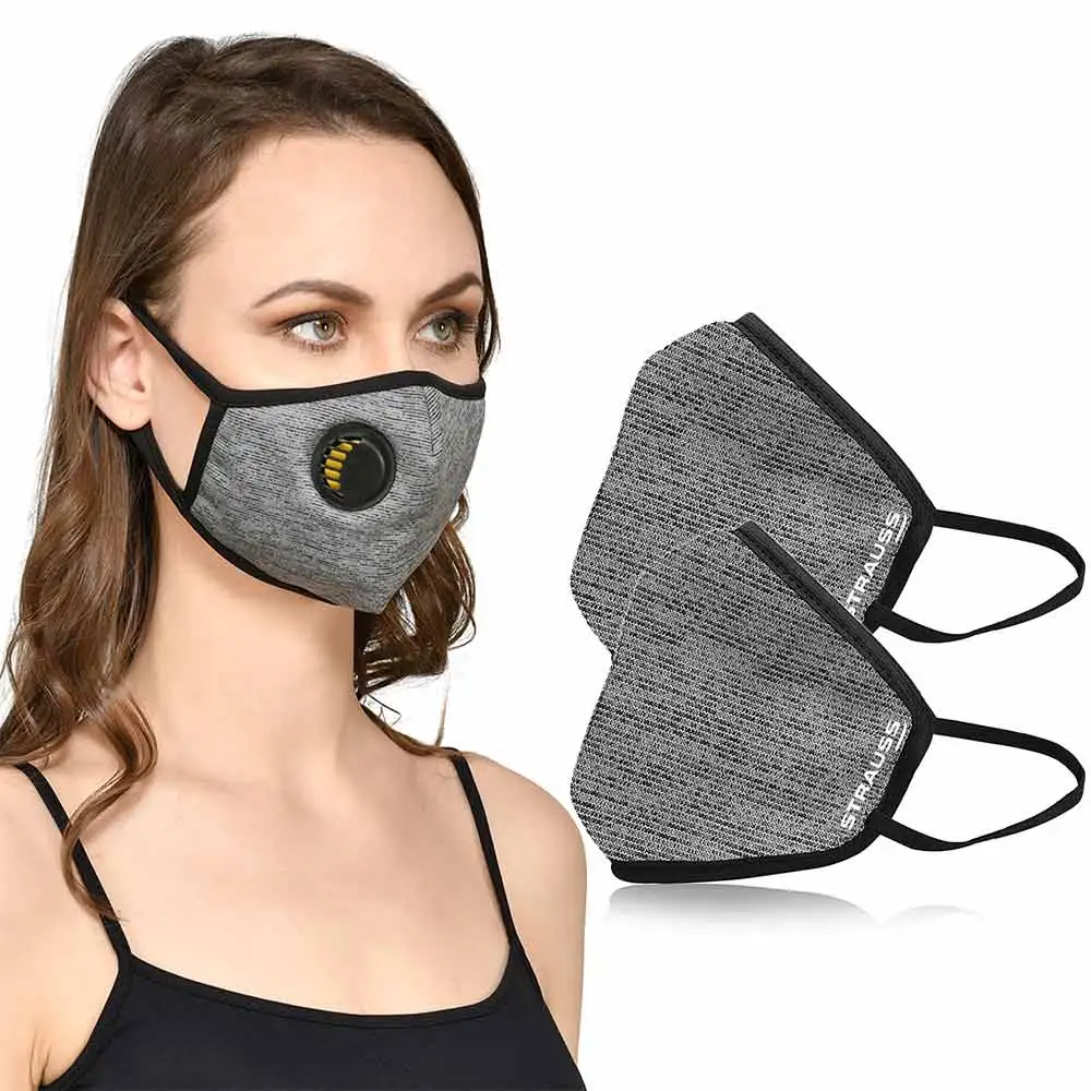 Strauss Unisex Anti-Bacterial Protection Mask with Black Vent,  Small, Grey (Pack of 2)