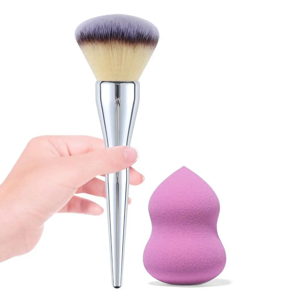 Majestique Professional Powder Brush with Dual-Use Beauty Blender for Perfect for Blending Liquid, Cream and Flawless - Color May Vary