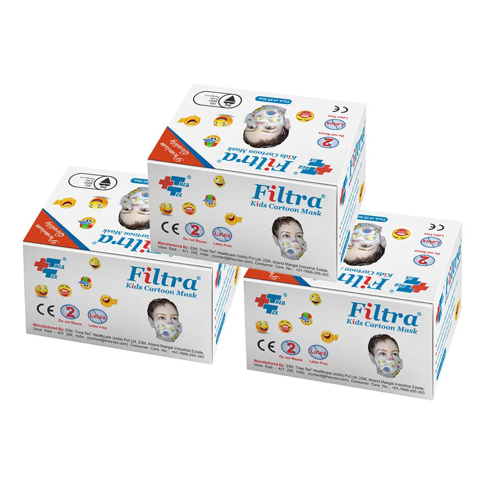 Filtra Kids 3-PLY Ear Loop Surgical Cartoon Face Mask BFE 99% - Pack of 3