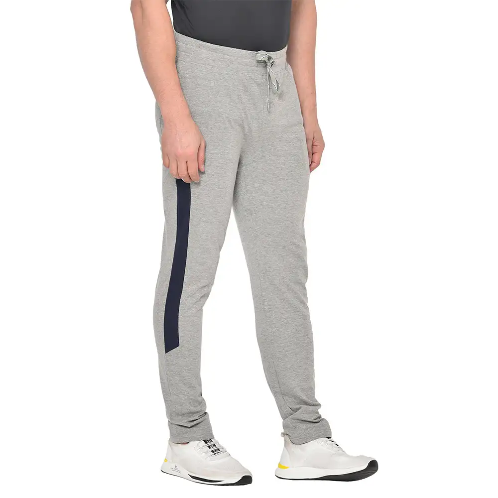 Fitinc Side Striped Cotton Trackpant with Both Side Zipper Pockets,  Grey  Medium