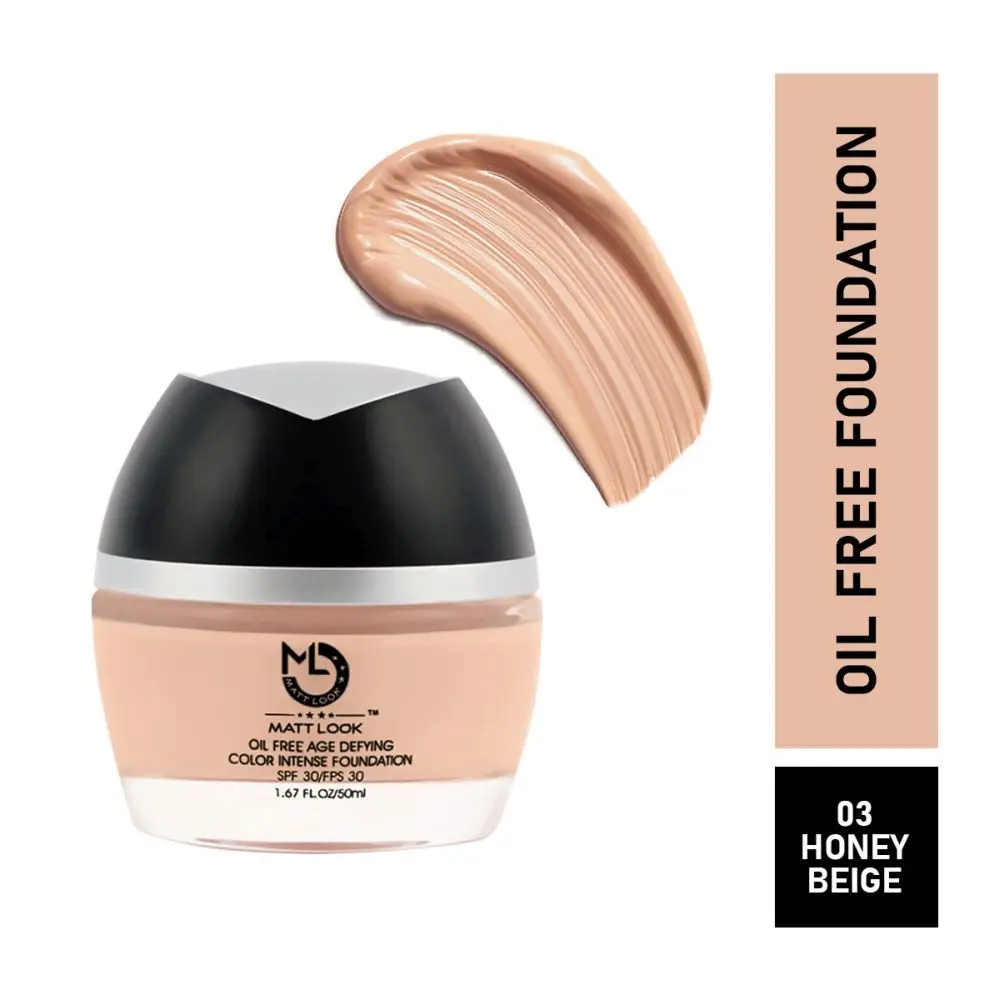 Matt look Oil Free Age Defying Colour Intense Foundation SPF 30/ FPS 30, Honey Beige (50 ml)