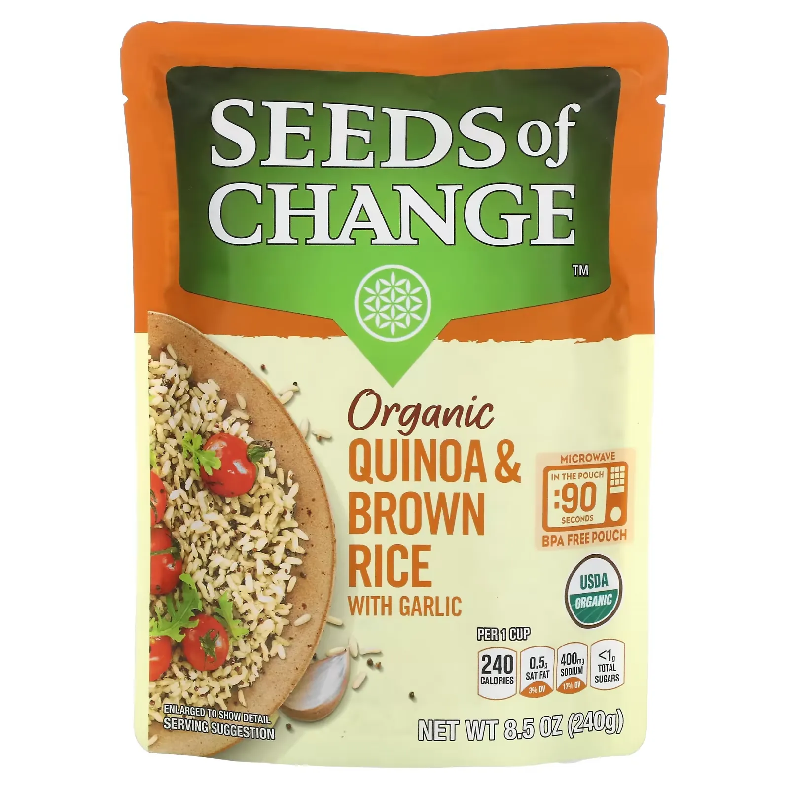 Organic, Quinoa & Brown Rice, With Garlic, 8.5 oz (240 g)