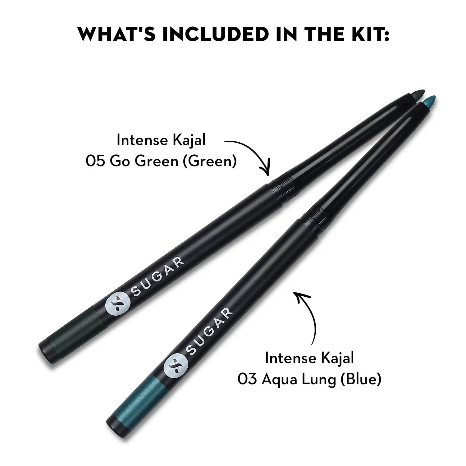 SUGAR Cosmetics Kohl Of Honour - Intense Kajal - 05 Go Green (Green Kajal) & 03 Aqua Lung (Blue Kajal)