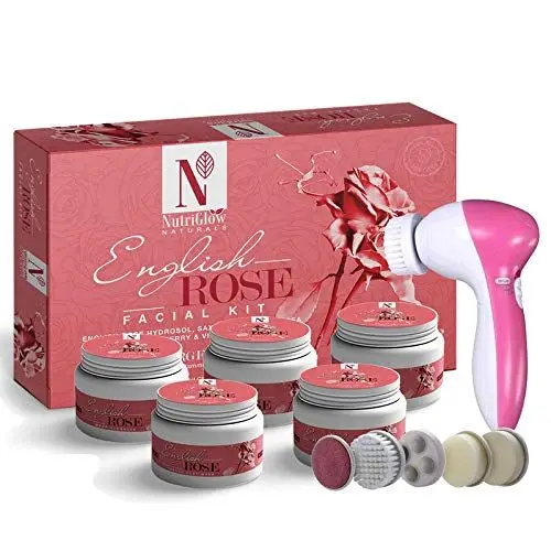 NutriGlow NATURAL'S English Rose Facial Kit (260gm) With 5-in-1 Face Massager For Repair Skin Cells