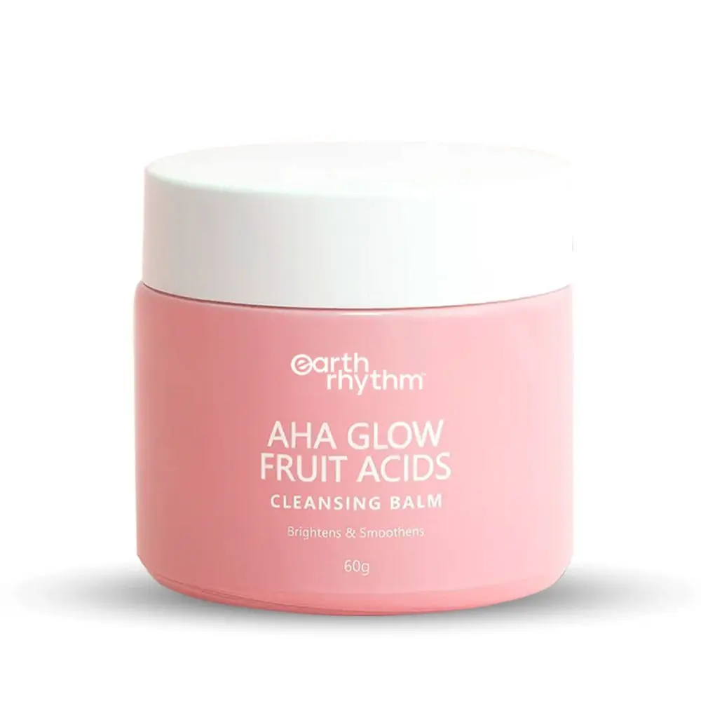 Earth Rhythm AHA Glow Fruit Acids Cleansing Balm with the goodness of Natural Fruit Acids - AHAs & Castor Oil | Brightens & Soothens | Cleanses Skin, Exfoliates Dead Skin Cell, Blackhead Removal, Removes Makeup | for All SKin Types | Women - 60 G