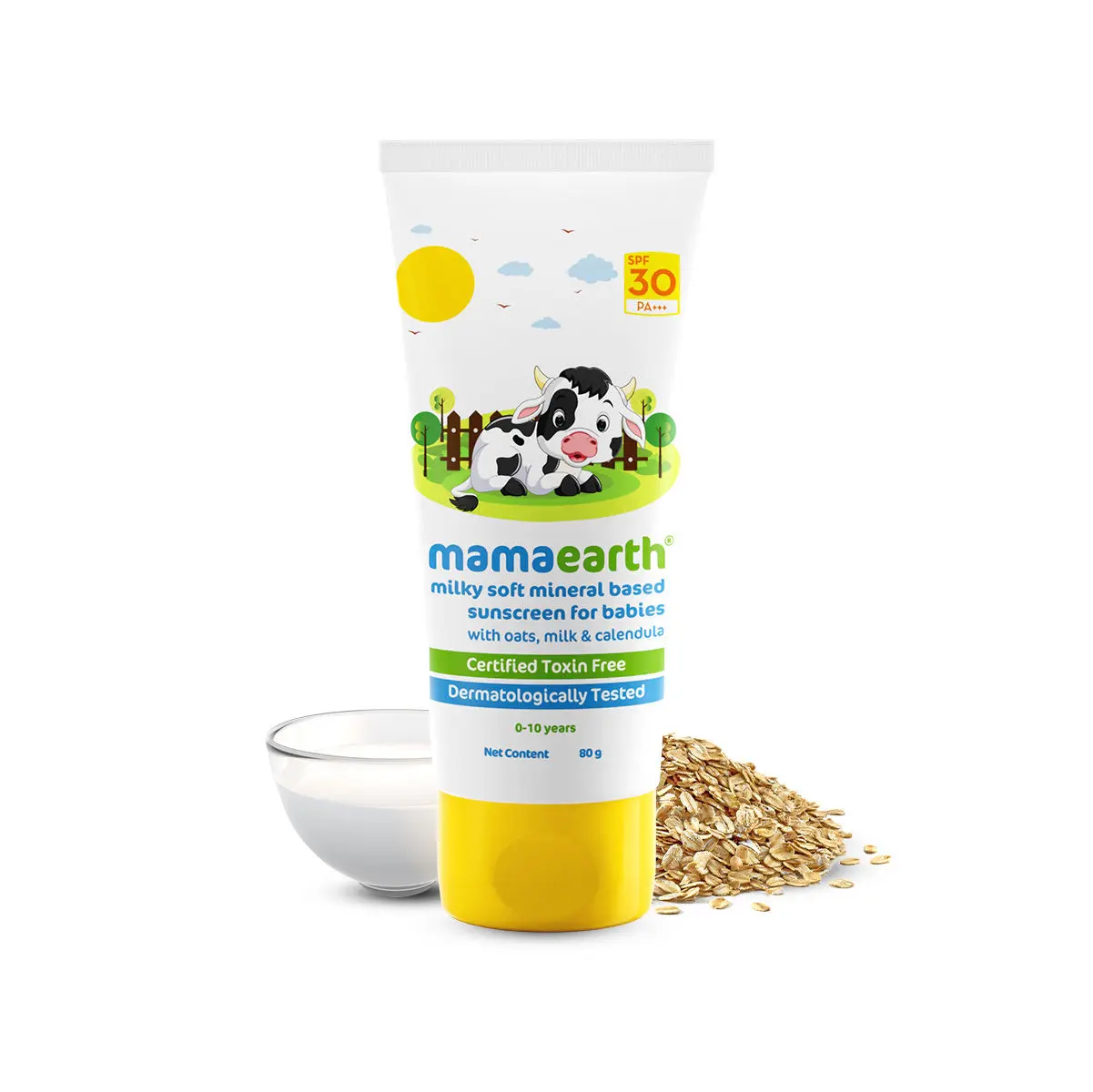 Mamaearth Milky Soft Mineral Based Sunscreen SPF 30 & PA+++ With Oats for Babies- 80 g